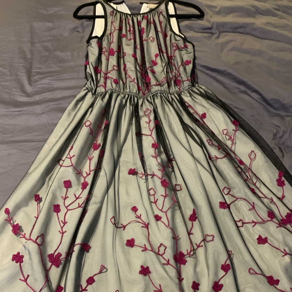 Black tulle dress with floral embroidery